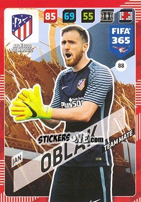 Sticker Jan Oblak - FIFA 365: 2017-2018. Adrenalyn XL n. 88 - Panini