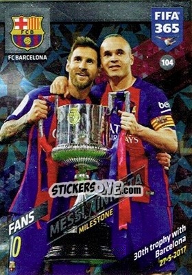 Sticker Lionel Messi / Andrés Iniesta - FIFA 365: 2017-2018. Adrenalyn XL n. 104 - Panini