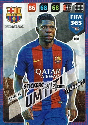 Sticker Samuel Umtiti - FIFA 365: 2017-2018. Adrenalyn XL n. 108 - Panini