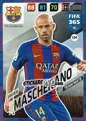 Sticker Javier Mascherano - FIFA 365: 2017-2018. Adrenalyn XL n. 109 - Panini