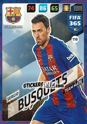 Sticker Sergio Busquets - FIFA 365: 2017-2018. Adrenalyn XL n. 110 - Panini