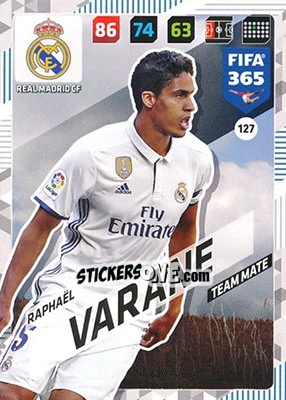 Sticker Raphaël Varane - FIFA 365: 2017-2018. Adrenalyn XL - Panini