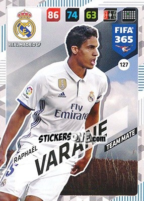 Sticker Raphaël Varane - FIFA 365: 2017-2018. Adrenalyn XL n. 127 - Panini