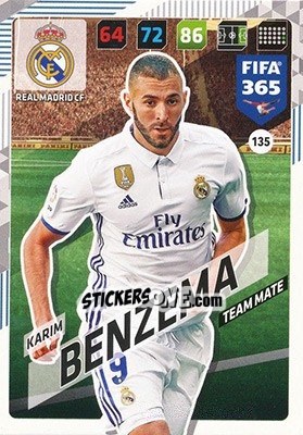 Sticker Karim Benzema - FIFA 365: 2017-2018. Adrenalyn XL n. 135 - Panini