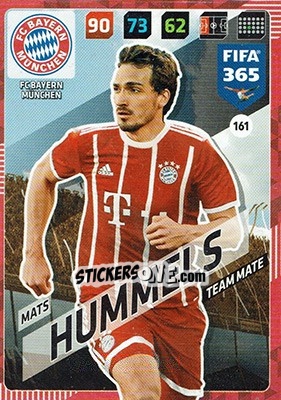 Sticker Mats Hummels - FIFA 365: 2017-2018. Adrenalyn XL n. 161 - Panini