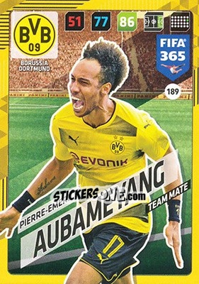 Sticker Pierre-Emerick Aubameyang - FIFA 365: 2017-2018. Adrenalyn XL n. 189 - Panini