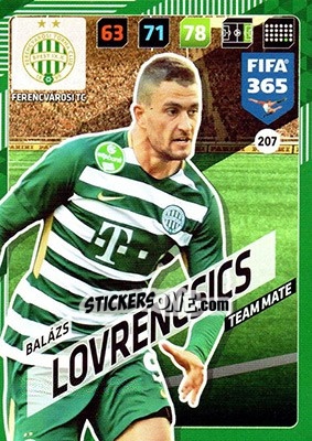 Sticker Balázs Lovrencsics - FIFA 365: 2017-2018. Adrenalyn XL n. 207 - Panini
