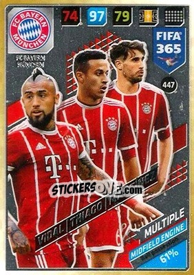 Sticker Arturo Vidal / Thiago Alcántara / Javi Martínez - FIFA 365: 2017-2018. Adrenalyn XL n. 447 - Panini