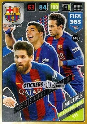 Sticker Lionel Messi / Luis Suárez / Neymar Jr. - FIFA 365: 2017-2018. Adrenalyn XL n. 448 - Panini