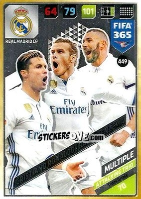 Sticker Cristiano Ronaldo / Gareth Bale / Karim Benzema - FIFA 365: 2017-2018. Adrenalyn XL n. 449 - Panini