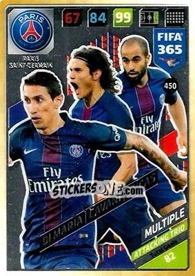 Sticker Ángel Di María / Edinson Cavani / Lucas Moura - FIFA 365: 2017-2018. Adrenalyn XL n. 450 - Panini