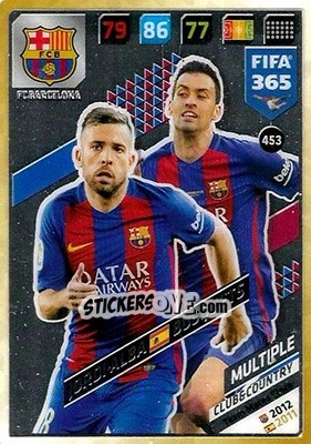 Sticker Jordi Alba / Sergio Busquets - FIFA 365: 2017-2018. Adrenalyn XL n. 453 - Panini