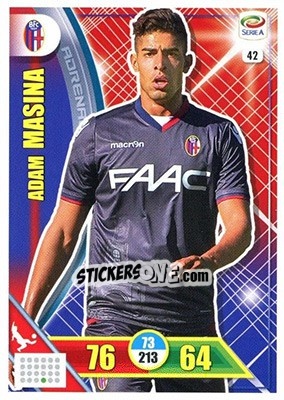 Sticker Adam Masina - Calciatori 2017-2018. Adrenalyn XL n. 42 - Panini