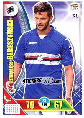 Sticker Bartosz Bereszyński - Calciatori 2017-2018. Adrenalyn XL n. 274 - Panini