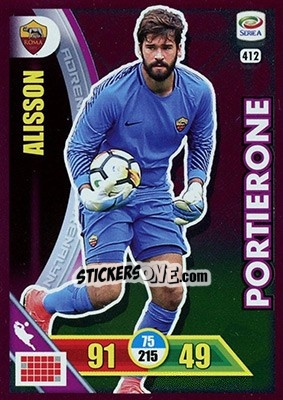 Sticker Alisson - Calciatori 2017-2018. Adrenalyn XL n. 412 - Panini