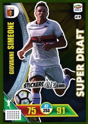 Sticker Giovanni Simeone - Calciatori 2017-2018. Adrenalyn XL n. 419 - Panini