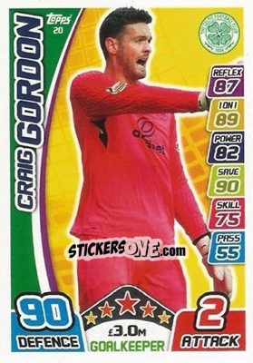 Sticker Craig Gordon - SPFL 2017-2018. Match Attax n. 20 - Topps