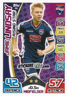 Sticker Jamie Lindsay - SPFL 2017-2018. Match Attax n. 191 - Topps
