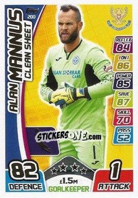 Sticker Alan Mannus - SPFL 2017-2018. Match Attax n. 200 - Topps