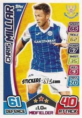 Sticker Chris Millar - SPFL 2017-2018. Match Attax n. 208 - Topps