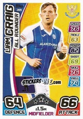 Sticker Liam Craig - SPFL 2017-2018. Match Attax n. 209 - Topps