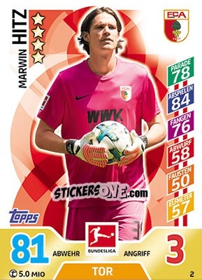 Sticker Marwin Hitz - German Fussball Bundesliga 2017-2018. Match Attax - Topps