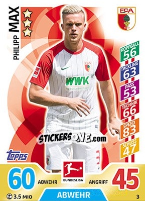 Sticker Philipp Max - German Fussball Bundesliga 2017-2018. Match Attax - Topps