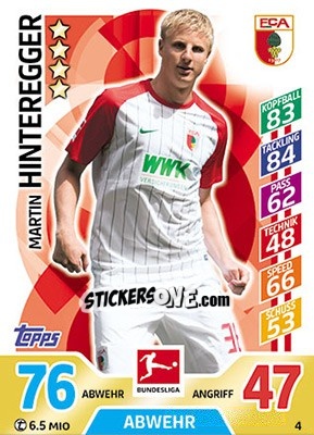 Figurina Martin Hinteregger - German Fussball Bundesliga 2017-2018. Match Attax - Topps