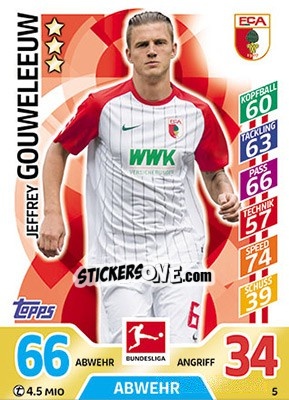 Sticker Jeffrey Gouweleeuw - German Fussball Bundesliga 2017-2018. Match Attax - Topps