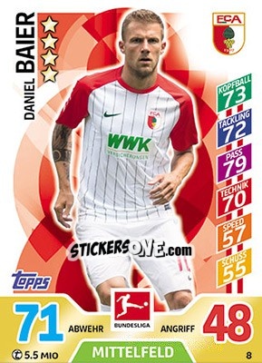 Cromo Daniel Baier - German Fussball Bundesliga 2017-2018. Match Attax - Topps