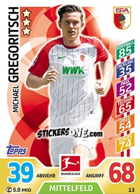 Sticker Michael Gregoritsch - German Fussball Bundesliga 2017-2018. Match Attax - Topps