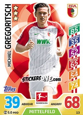 Cromo Michael Gregoritsch - German Fussball Bundesliga 2017-2018. Match Attax - Topps