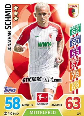 Sticker Jonathan Schmid - German Fussball Bundesliga 2017-2018. Match Attax - Topps