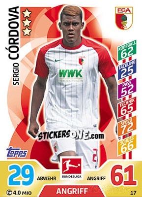 Sticker Sergio Córdova - German Fussball Bundesliga 2017-2018. Match Attax - Topps