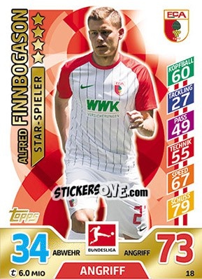 Sticker Alfred Finnbogason - German Fussball Bundesliga 2017-2018. Match Attax - Topps