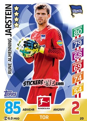 Sticker Rune Almenning Jarstein - German Fussball Bundesliga 2017-2018. Match Attax - Topps