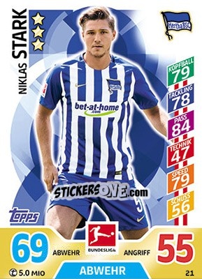 Sticker Niklas Stark - German Fussball Bundesliga 2017-2018. Match Attax - Topps