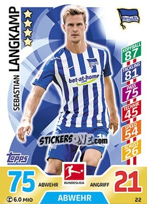 Figurina Sebastian Langkamp - German Fussball Bundesliga 2017-2018. Match Attax - Topps