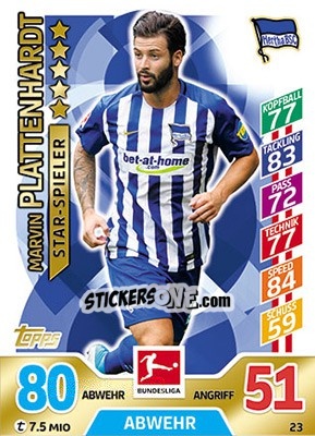 Sticker Marvin Plattenhardt - German Fussball Bundesliga 2017-2018. Match Attax - Topps