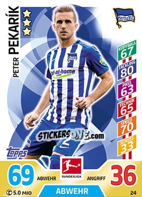 Cromo Peter Pekarik - German Fussball Bundesliga 2017-2018. Match Attax - Topps