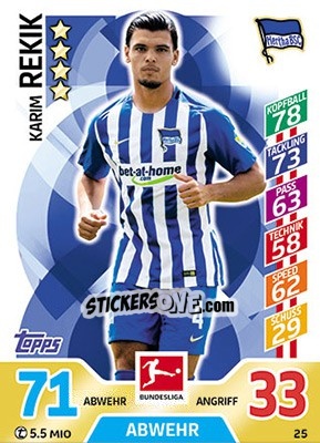 Sticker Karim Rekik - German Fussball Bundesliga 2017-2018. Match Attax - Topps