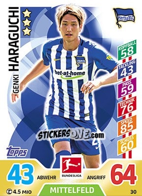 Sticker Genki Haraguchi - German Fussball Bundesliga 2017-2018. Match Attax n. 30 - Topps