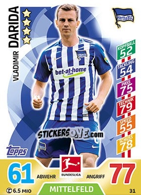 Sticker Vladimir Darida - German Fussball Bundesliga 2017-2018. Match Attax - Topps