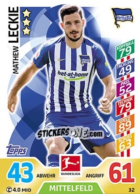 Figurina Mathew Leckie - German Fussball Bundesliga 2017-2018. Match Attax - Topps