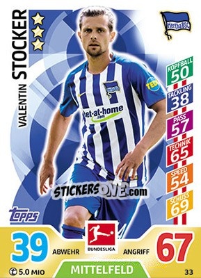 Sticker Valentin Stocker - German Fussball Bundesliga 2017-2018. Match Attax - Topps