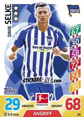 Sticker Davie Selke - German Fussball Bundesliga 2017-2018. Match Attax - Topps