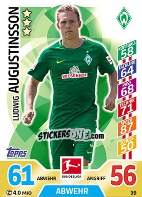 Cromo Ludwig Augustinsson - German Fussball Bundesliga 2017-2018. Match Attax - Topps