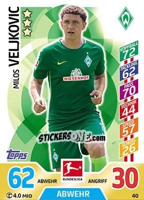Sticker Milos Veljkovic - German Fussball Bundesliga 2017-2018. Match Attax - Topps