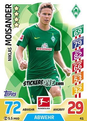 Sticker Niklas Moisander - German Fussball Bundesliga 2017-2018. Match Attax - Topps