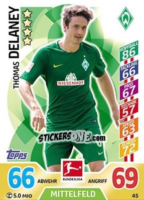 Sticker Thomas Delaney - German Fussball Bundesliga 2017-2018. Match Attax - Topps